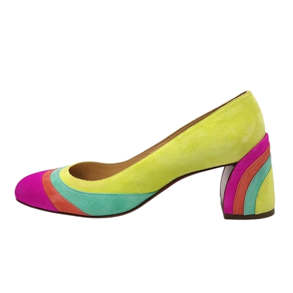 Christian Louboutin Arkanciella 55 Colorblock Suede Pumps Block Heels Multi 38.5 - Picture 5 of 16